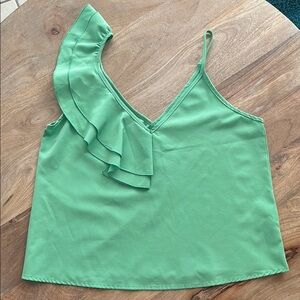SHEIN Green Asymmetrical Ruffled Tank Top